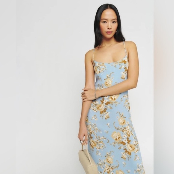 Reformation Dover Midi Slip Dress Heavenly Blue Floral - Picture 15 of 15
